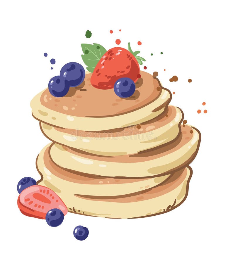 Pile Of Pancakes With Honey Dipper Cartoon Illustration Stock Vector