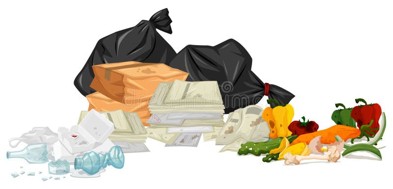 Pile des déchets avec les papiers et la nourriture putréfiée illustration stock Pile des déchets avec les papiers et la nourriture putréfiée illustration stock