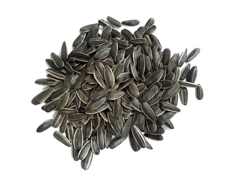 Pile des graines de tournesol noires d'isolement photographie stock libre de droits Pile des graines de tournesol noires d'isolement photographie stock libre de droits