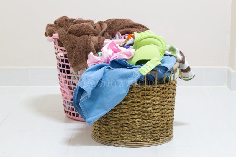 Pile of Dirty Laundry in a Washing Basket on a White Background Stock Photo Image of inside