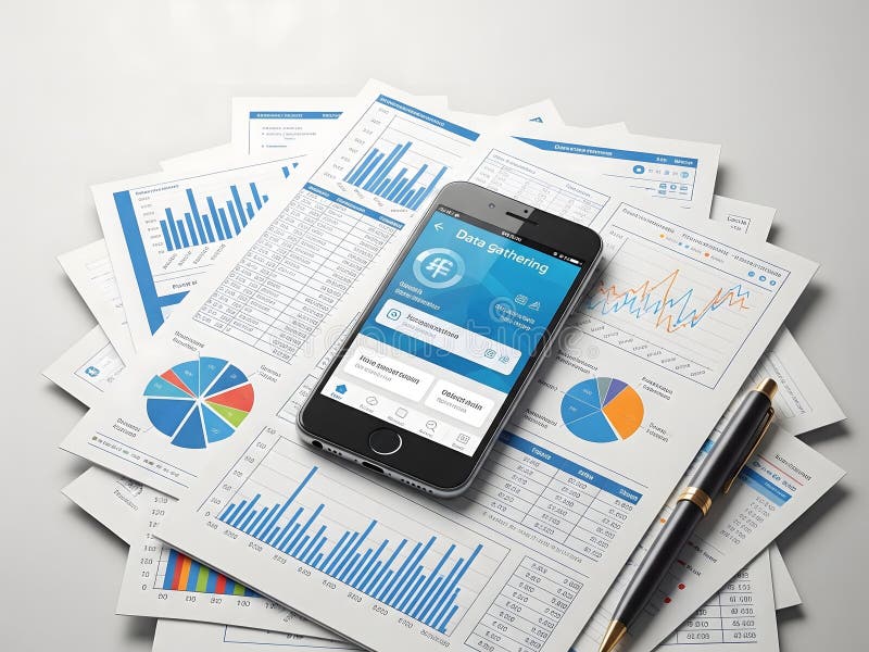 Data Gathering and Analytics Smartphone App with Business Reports and Charts stock photos