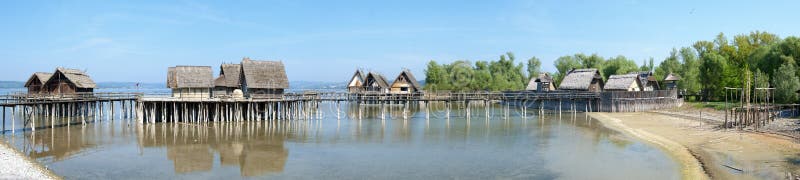 The pile dwellings on lake Constance in Unteruhldingen stock photo The pile dwellings on lake Constance in Unteruhldingen stock photo