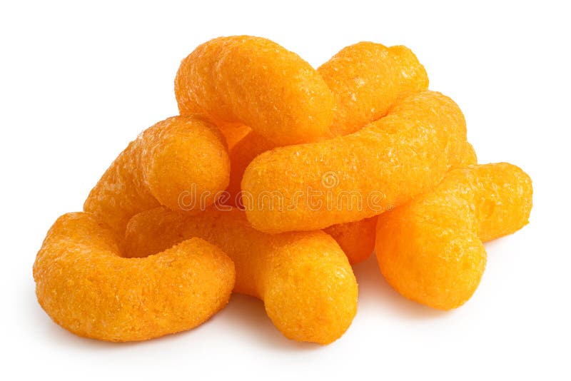 Pile of Extruded Cheese Puffs Isolated on White Stock Image Image of