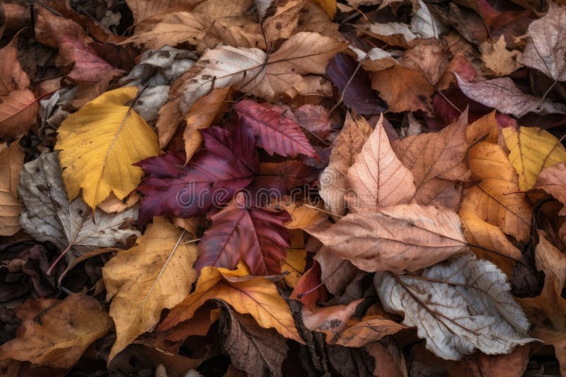 Pile of Fallen Leaves, with Each Leaf Showing Different Shades and