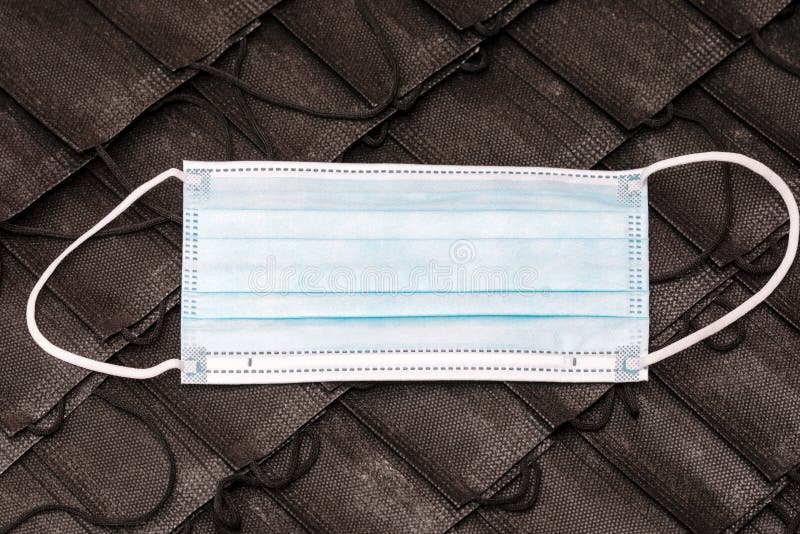 Pile of Flat Lay Black Face Masks with One Blue Mask.top View Stock Photo Image of disease