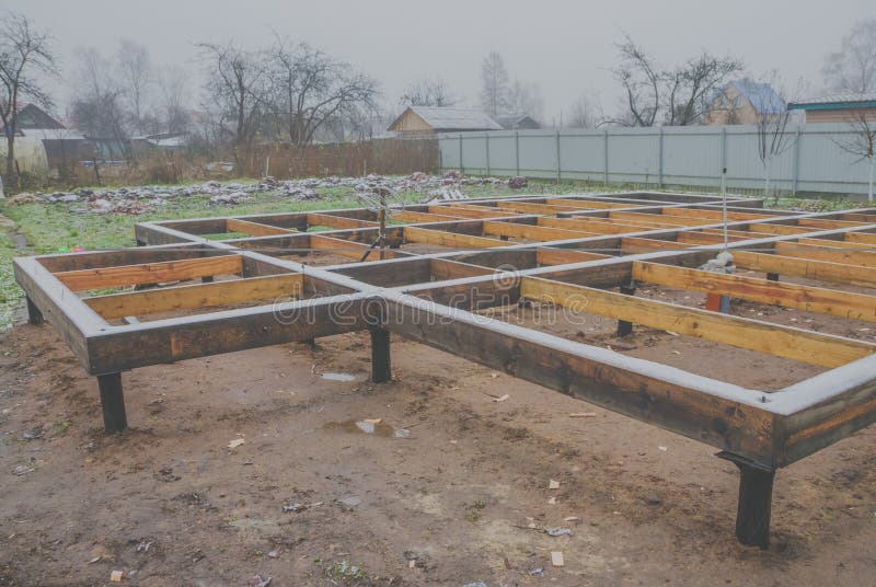 The Basis of a Frame House on Pile Foundation Stock Image Image of structure, piles 104328431