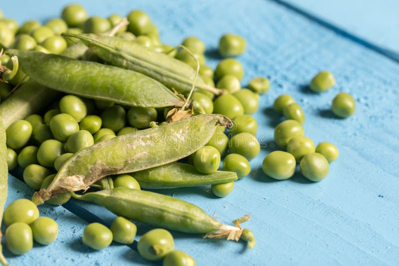 Pile of Fresh Green Peas Closeup Macro View Above Stock Photo Image