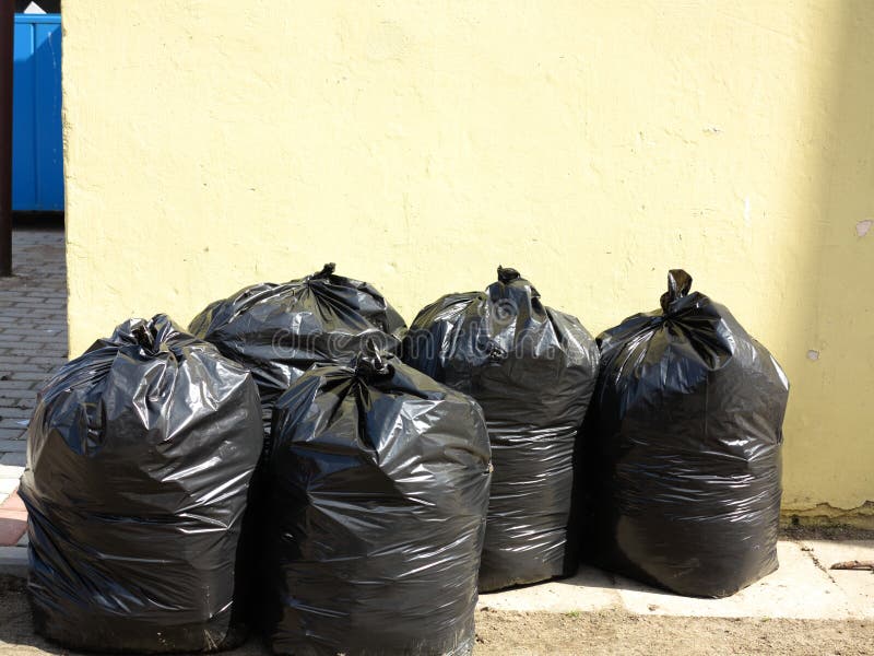 Pile of Full Black Garbage Bags Stock Image Image of green, package 34889929