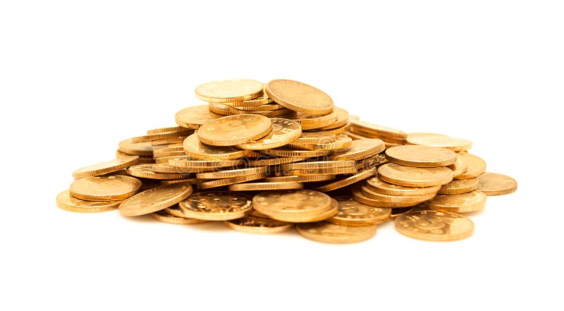A pile of gold coins isolated on white background