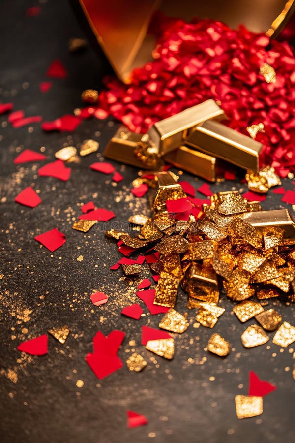 A pile of gold and red glitter on a black background vector illustration