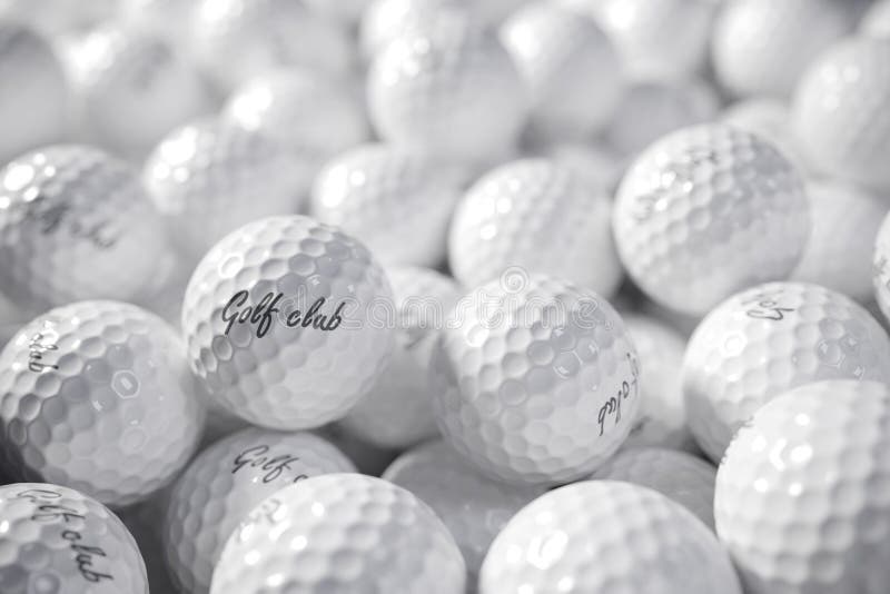 Pile of golf balls. 3d concept render stock illustration