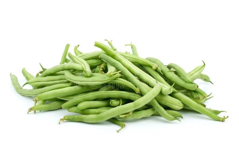 Pile of green bean pods isolated on the white background