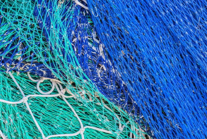 Pile of Green and Blue Fishing Net at Harbor, Close-up Stock Image - Image  of backgrounds, fish: 132558653