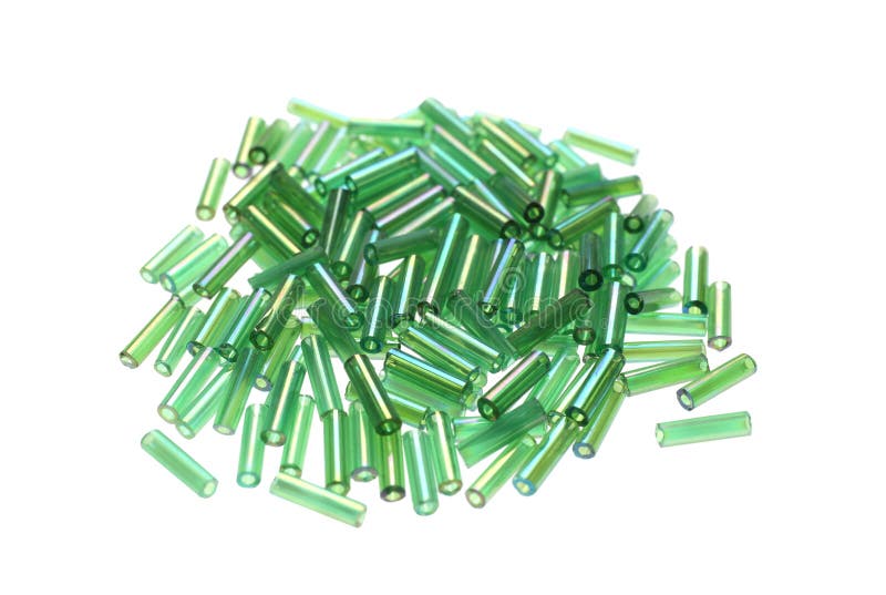 Pile of Green Bugle Beads on White Background Stock Image Image of