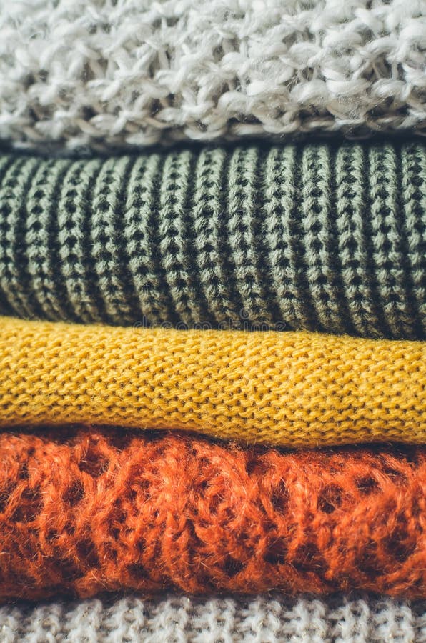 Pile of Knitted Woolen Sweaters Stock Image - Image of gray, donate