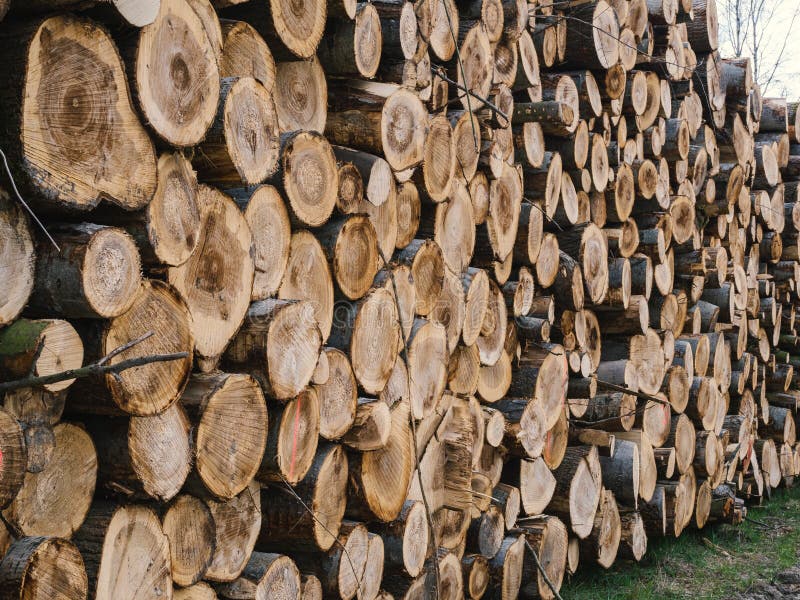 Pile of Logs, Timber Harvesting, Forest Woodworking Industry. Logging