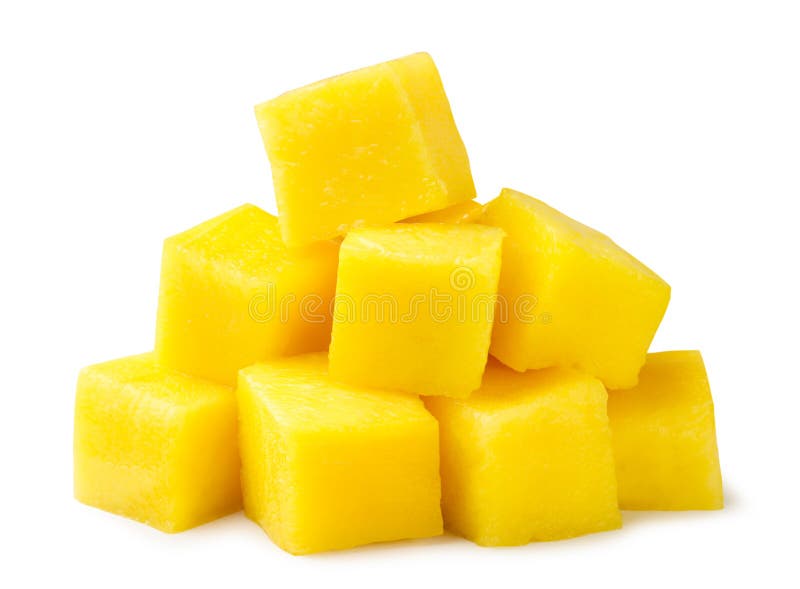 Pile of mango slice close-up on a white background. Isolated stock photography