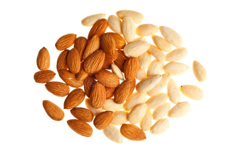 Pile of mixed almonds isolated