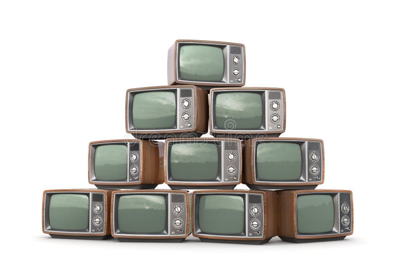 Pile of Old TVs Isolated on a White Background Stock Illustration