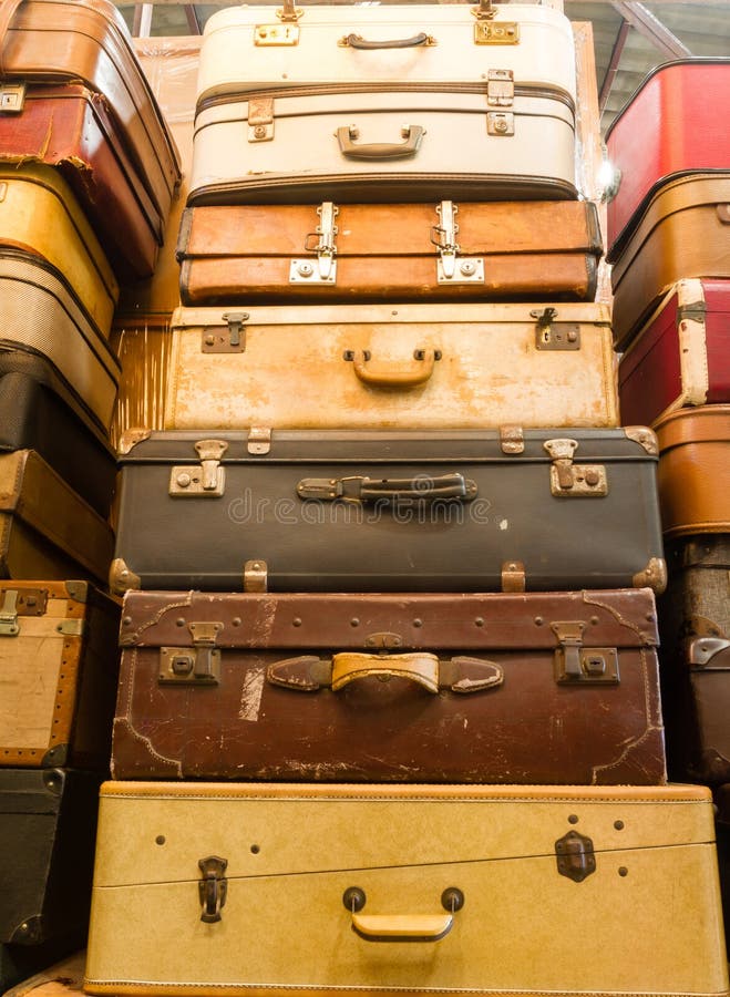 Pile of old vintage bag suitcases