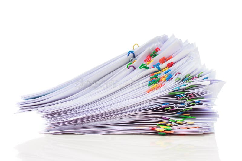 Pile of paper with colorful clips