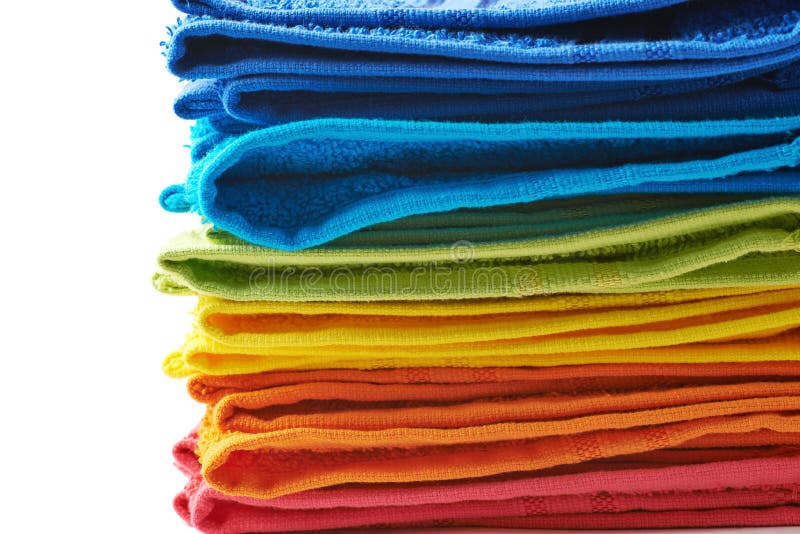 Pile of Rainbow Colored Towels Isolated Stock Image Image of fluffy
