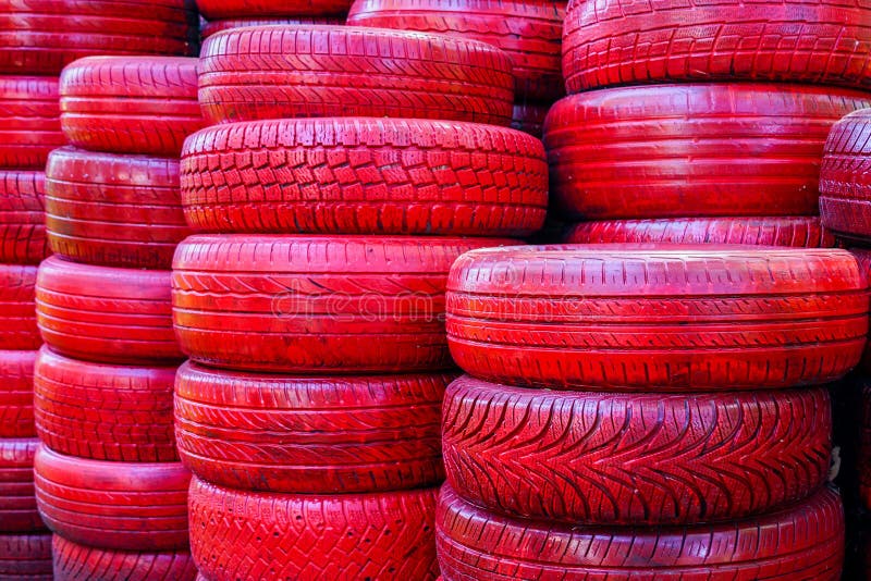Pile of Red Painted Tires, Background of Red Tires Stock Image Image