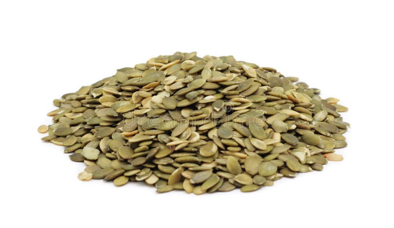 Pile of shelled pumpkin seeds, isolated