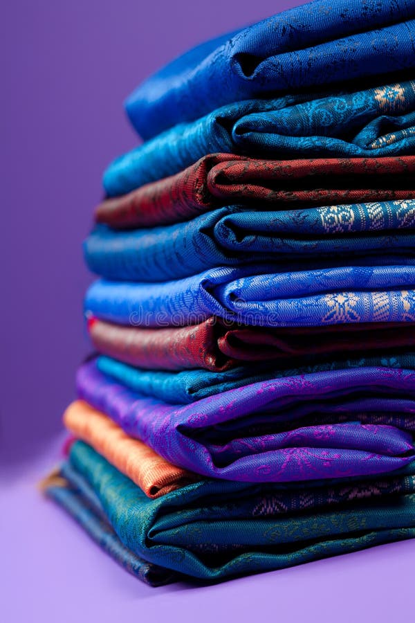 Pile of Silk Clothes with Abstract Asian Design. Stock Image Image of
