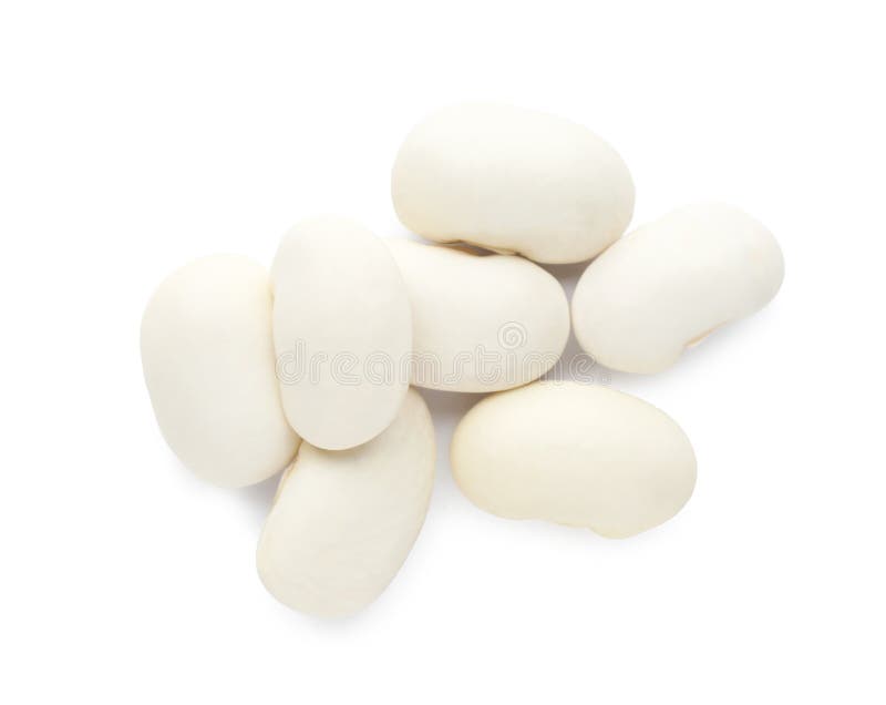 Pile of Uncooked Navy Beans on White Background, Top View Stock Photo