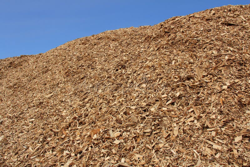 Pile of Wood Chips Against Blue Sky Stock Photo Image of industry