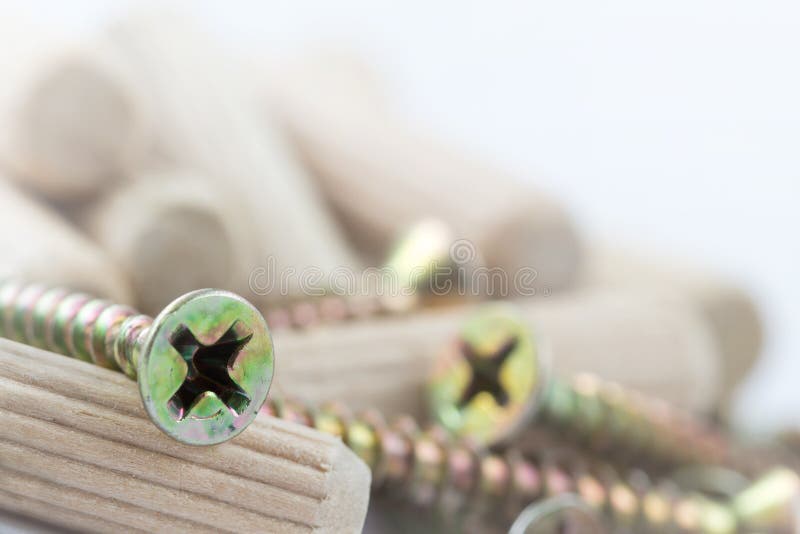 Pile of Wood Dowels and Screws from Assembly Kit Stock Photo Image of