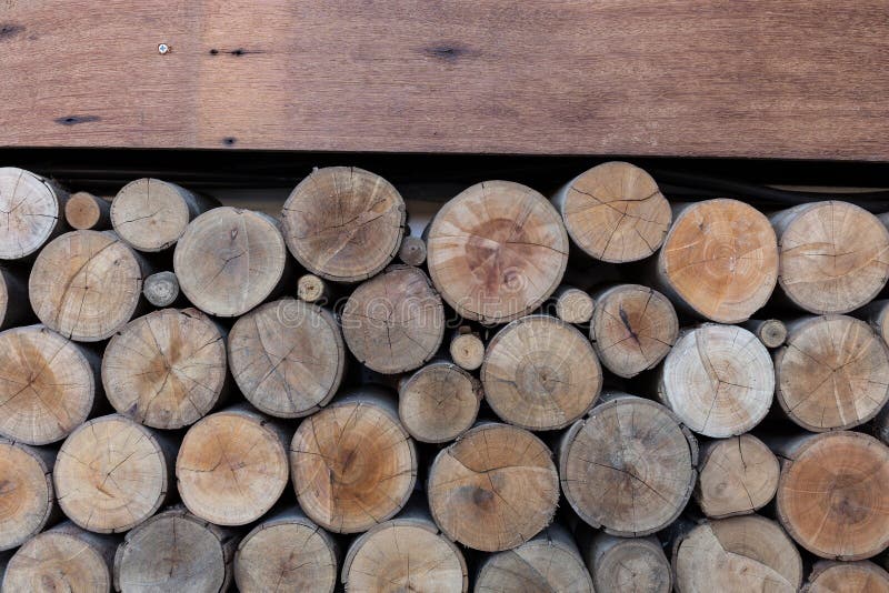 Pile of wood logs storage