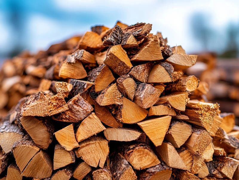 A pile of wood sitting on top of a pile of logs stock photo