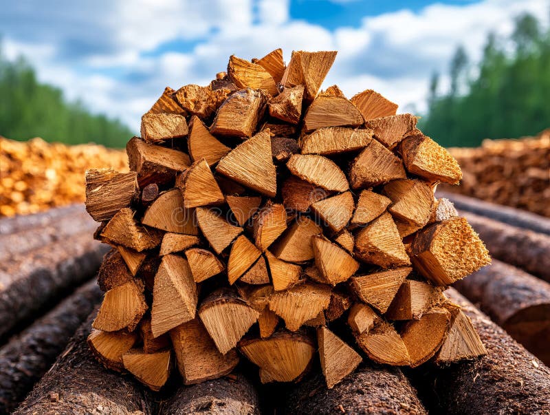 A pile of wood sitting on top of a pile of logs royalty free stock photography