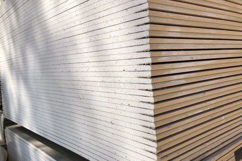 Piled Sheets of Drywall. Plasterboard Sheets Stock Photo Image of