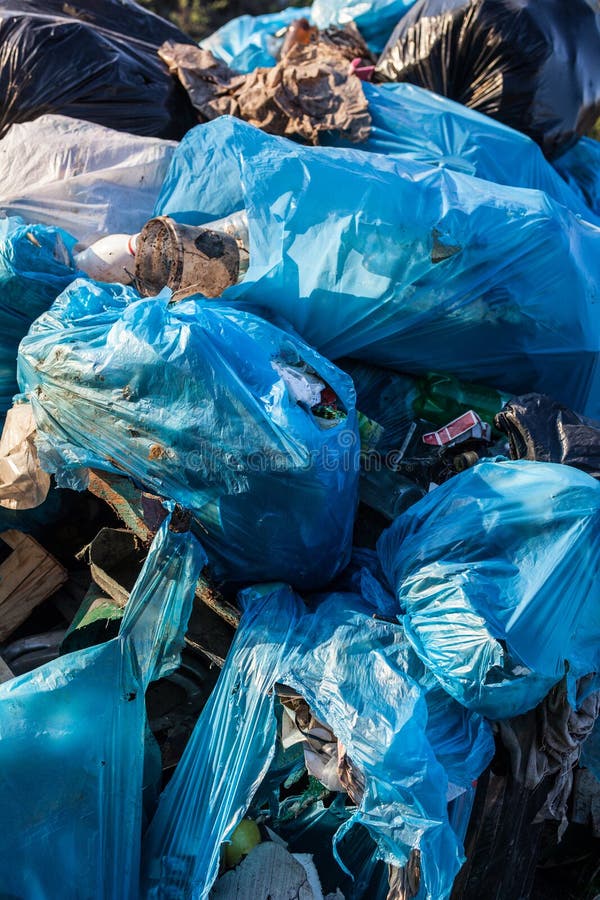 Piles of Garbage in Plastic Bin Bags Stock Photo Image of litter