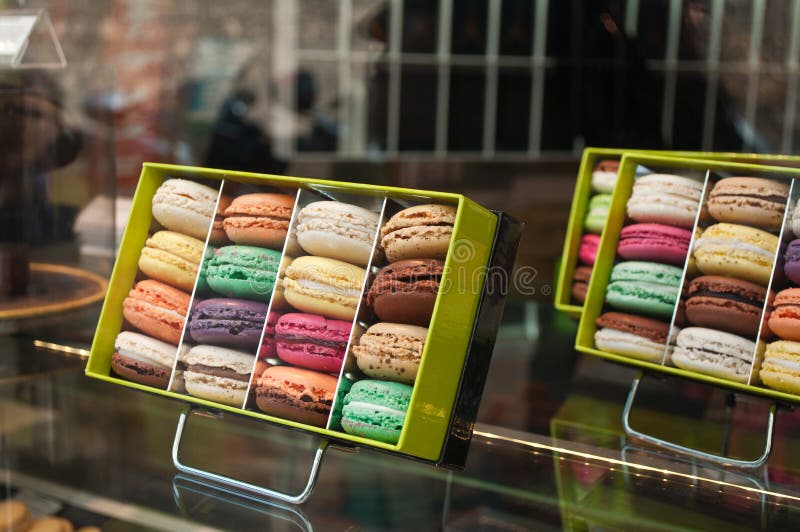Piles of macarons in the showroom stock photography Piles of macarons in the showroom stock photography