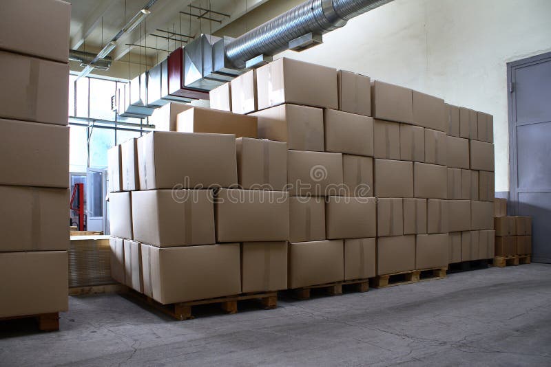 Piles of Paper Boxes with Goods in Storage Stock Image Image of