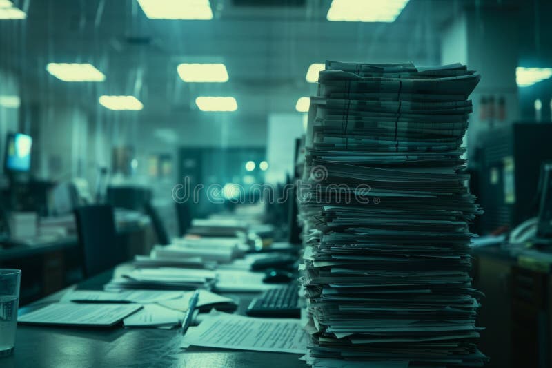 Piles of paper office filled with paperwork full archive file documents stack of folders information outdated old stock photos