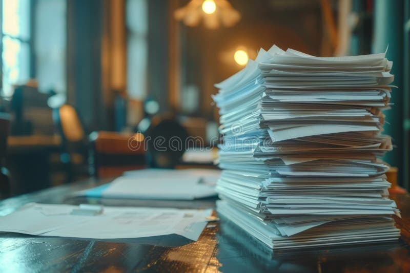 Piles of paper office filled with paperwork full archive file documents stack of folders information outdated old stock image