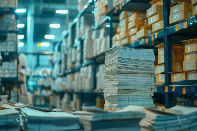 Piles of paper office filled with paperwork full archive file documents stack of folders information outdated old stock photography
