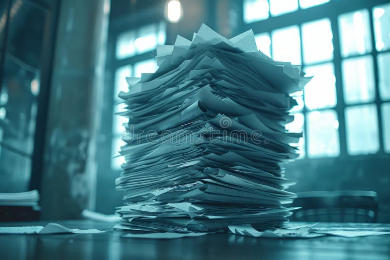 Piles of paper office filled with paperwork full archive file documents stack of folders information outdated old royalty free stock photo