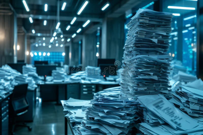 Piles of paper office filled with paperwork full archive file documents stack of folders information outdated old stock images