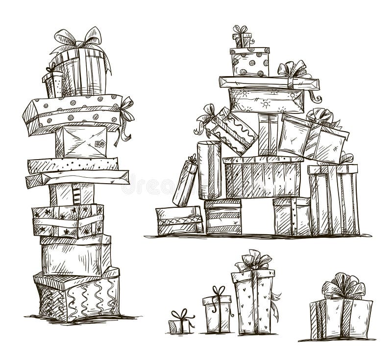 Piles of presents. Doodle heaps of gift boxes. Vector illustration. EPS 10. Pile boxes vectors