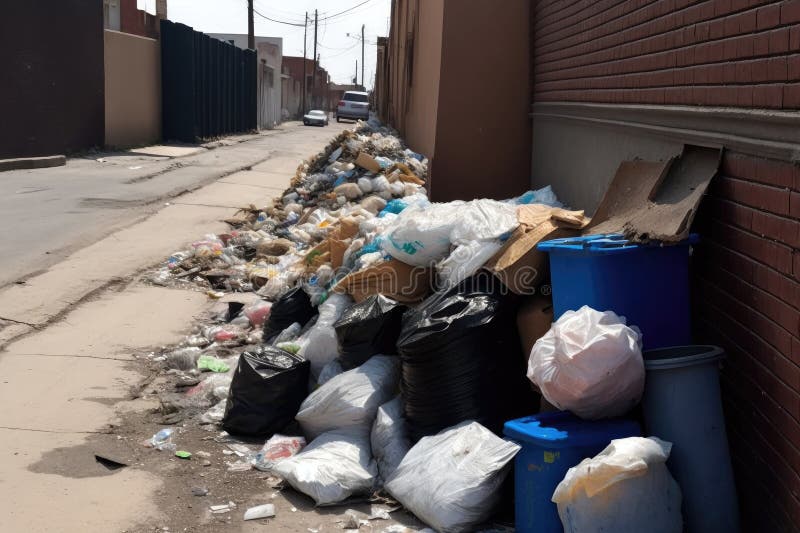 Piles of Trash and Litter in Streets Overflowing Garbage Stock