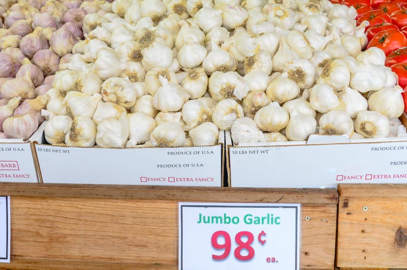 Pilha De Alho Jumbo Orgânico Ou De Alho Elefante Com Etiqueta De Preço No  Mercado Agrícola Em Washington Usa Foto de Stock - Imagem de planta, nave:  177063766