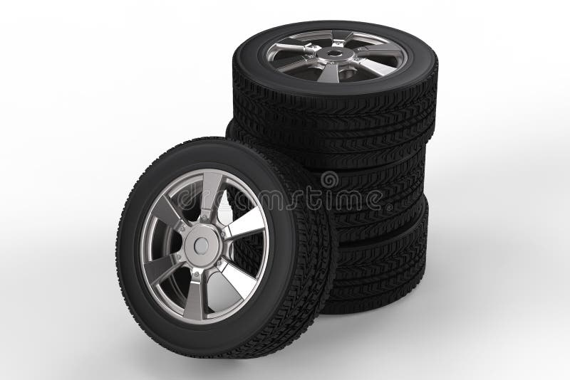 Pilha de pneu preto com roda da liga foto de stock Pilha de pneu preto com roda da liga foto de stock