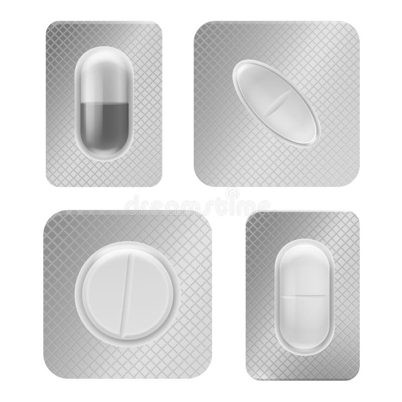 Pill blister. capsula di vitamina contenuta in una tavoletta medica con confezione singola in vista frontale del contenitore di pl