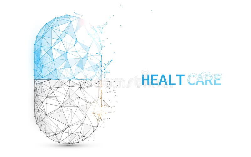 Pill capsule icon form lines, triangles and particle style design vector illustration